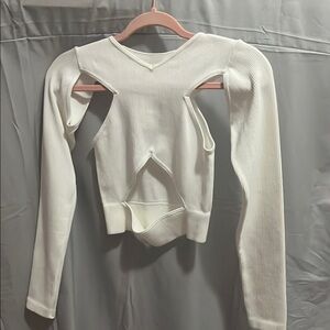 White Cutout Long Sleeve Top